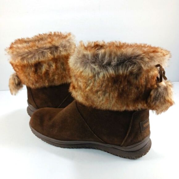 NWOT Minnetonka Somerville Women's Brown Suede Leather Boot Plush Faux Fur 8.... - Picture 11 of 13